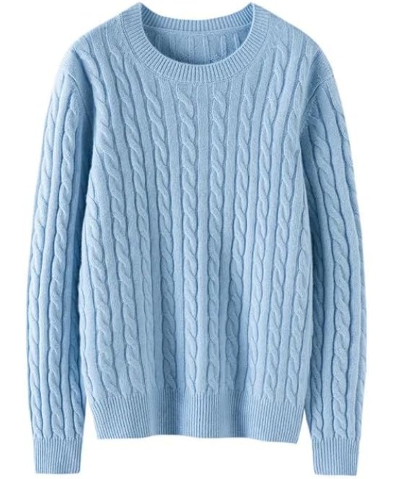Women Crew Neck Cashmere Sweaters Twisted Commute Knit Pullover Solid Textured Knitwear