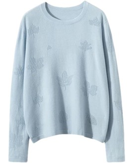 Women Cashmere Sweaters Crew Neck Textured Thin Knitwear Loose Solid Casual Knit Pullover