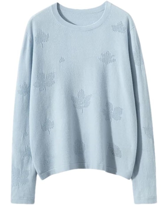 Women Cashmere Sweaters Crew Neck Textured Thin Knitwear Loose Solid Casual Knit Pullover