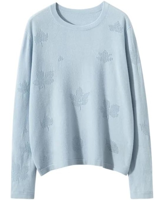 Women Cashmere Sweaters Crew Neck Textured Thin Knitwear Loose Solid Casual Knit Pullover