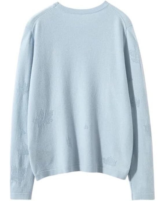 Women Cashmere Sweaters Crew Neck Textured Thin Knitwear Loose Solid Casual Knit Pullover