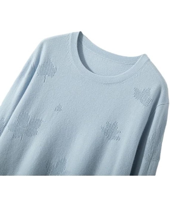 Women Cashmere Sweaters Crew Neck Textured Thin Knitwear Loose Solid Casual Knit Pullover