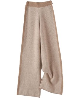 Women Patchwork Wide Leg Pants Elastic High Waist Loose Warm Knit Long Trousers