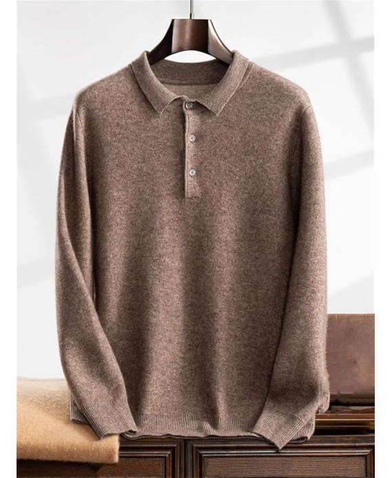 Men Lapel Pullover Knit Casual Flip Collar Sweaters Thickened Long Sleeve Knitwear Casual Sweaters