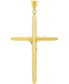 14k Two Tone Gold CZ Crucifix Cross Religious Charm Pendant
