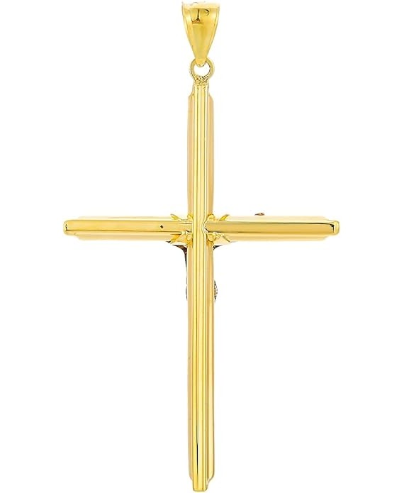 14k Two Tone Gold CZ Crucifix Cross Religious Charm Pendant
