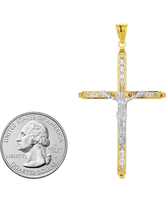 14k Two Tone Gold CZ Crucifix Cross Religious Charm Pendant