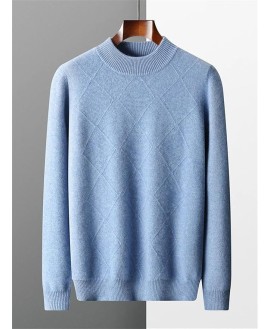 Men's Half Neck Long Sleeve Sweater Thick Mock Neck Pullover Knitwear Casual Soft Warm Sweater