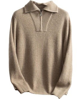 Men's Turn-Down Collar Pullovers Knitwear Sweater Soft Warm Casual Jumper Tops