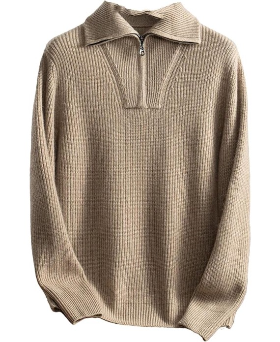 Men's Turn-Down Collar Pullovers Knitwear Sweater Soft Warm Casual Jumper Tops