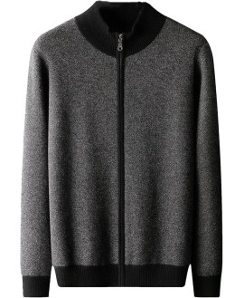 Men Thick Weater Long Sleeve Mock-Neck Zipper Cardigan Soft Warm Large Size Knitwear