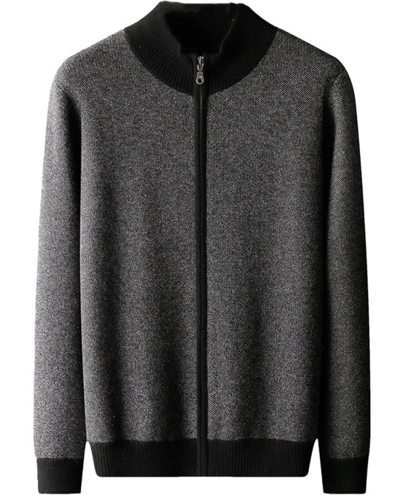 Men Thick Weater Long Sleeve Mock-Neck Zipper Cardigan Soft Warm Large Size Knitwear