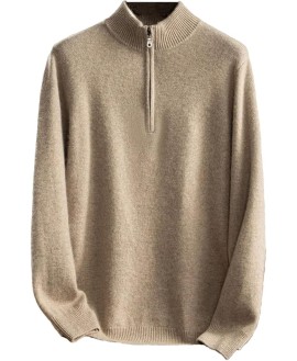 Men Mock Neck Sweater Zipper Long Sleeve Pullover Basic Casual Knitwear Sweater Half High Collar Pullover