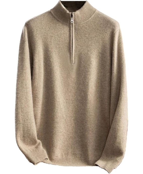 Men Mock Neck Sweater Zipper Long Sleeve Pullover Basic Casual Knitwear Sweater Half High Collar Pullover