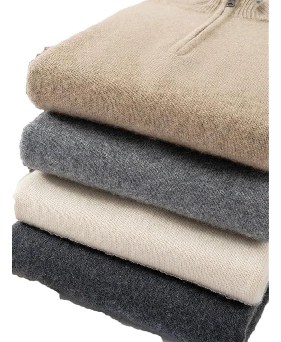 Men Mock Neck Sweater Zipper Long Sleeve Pullover Basic Casual Knitwear Sweater Half High Collar Pullover