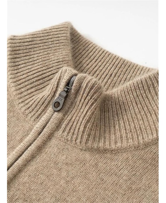 Men Mock Neck Sweater Zipper Long Sleeve Pullover Basic Casual Knitwear Sweater Half High Collar Pullover