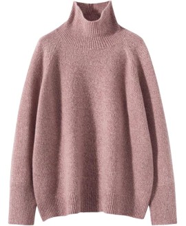 Women Wool Knit Sweater Turtleneck Pullover Jumpers Loose Simple Warm Solid Color Knitwear