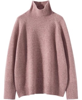 Women Wool Knit Sweater Turtleneck Pullover Jumpers Loose Simple Warm Solid Color Knitwear