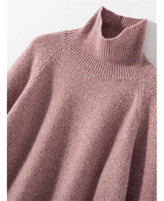 Women Wool Knit Sweater Turtleneck Pullover Jumpers Loose Simple Warm Solid Color Knitwear