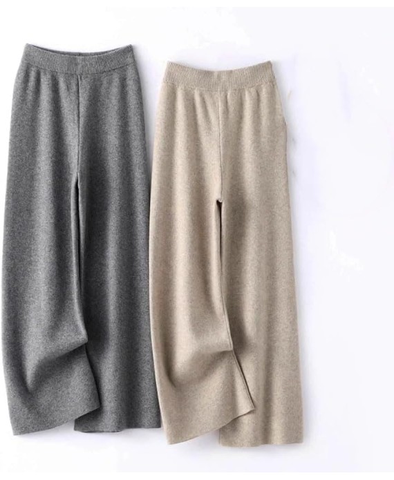Women's Cashmere Straight Pants Winter Knitwear Thick Soft Warm Trousers Solid Sweatpants