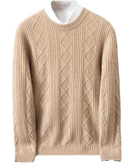 Men's Round Neck Sweater Crew Neck Long Sleeve Sweater Casual Thick Knitwear Sweater