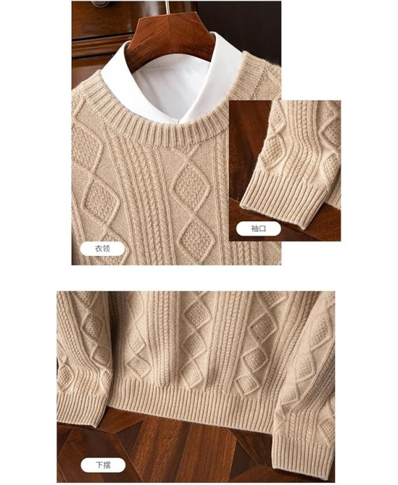 Men's Round Neck Sweater Crew Neck Long Sleeve Sweater Casual Thick Knitwear Sweater