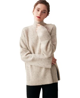 Womens Oversize Cashmere Sweater Loose Mock Neck Pullover Casual Soft Knitwear Split Jumper Tops