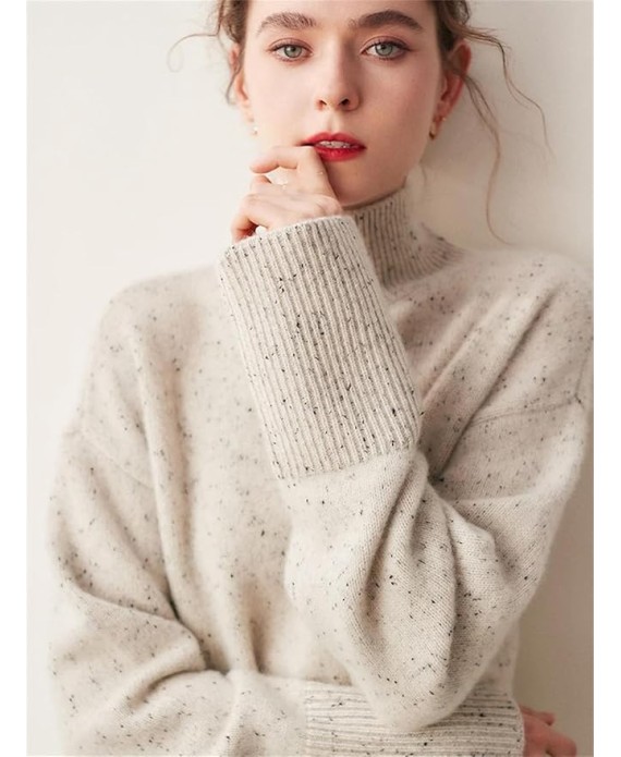 Womens Oversize Cashmere Sweater Loose Mock Neck Pullover Casual Soft Knitwear Split Jumper Tops