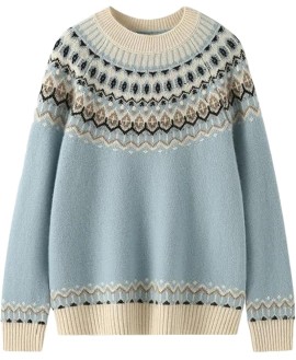 Women's Retro Cashmere Sweater Small Neck Pullover Knitwear Thick Printed Top