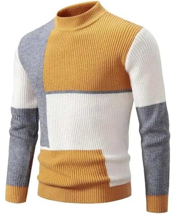 Men's Pullover Patchwork Knitwear for Men -Thin Casual Autumn Knitwear for Men(2XL)