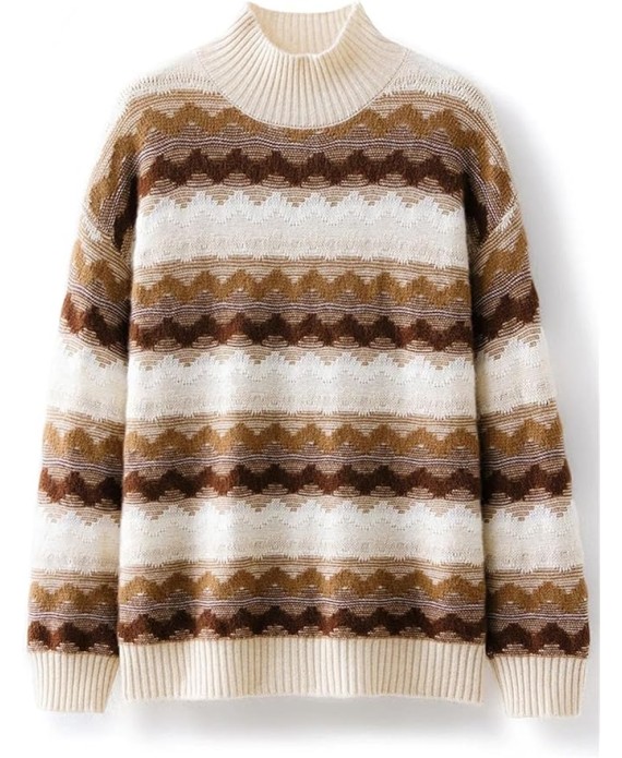 Women's Cashmere Sweater Vintage Twisted Flower Mock Neck Pullover Thick Soft Warm Knitwear