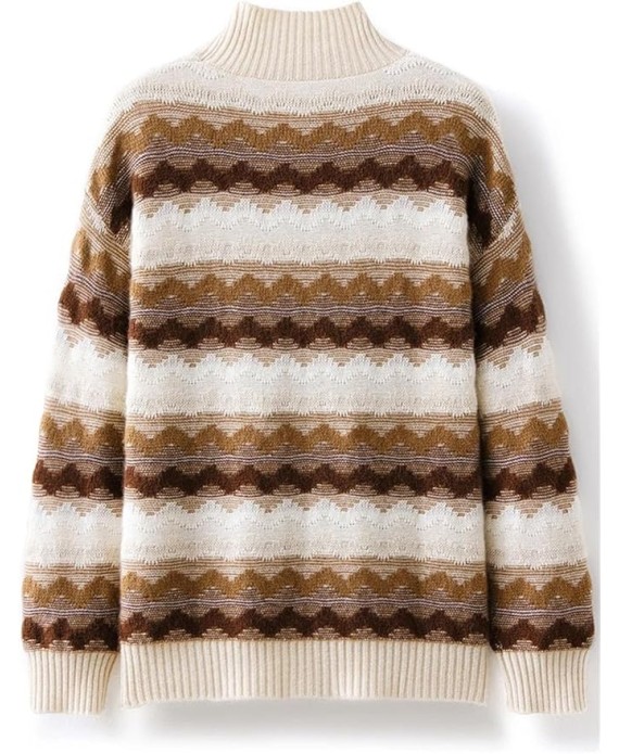 Women's Cashmere Sweater Vintage Twisted Flower Mock Neck Pullover Thick Soft Warm Knitwear