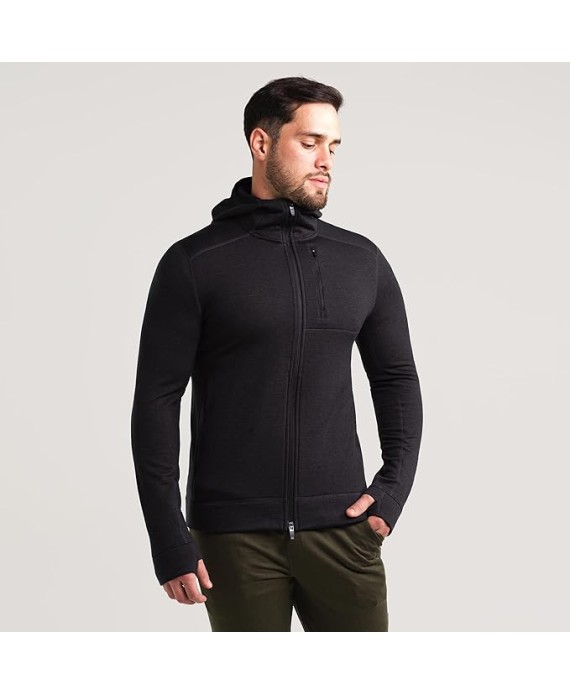 Merino Wool Mammoth Full Zip Hoodie for Men | Heavyweight Nuyarn Fleece Jacket with Helmet-Compatible Scuba Hood