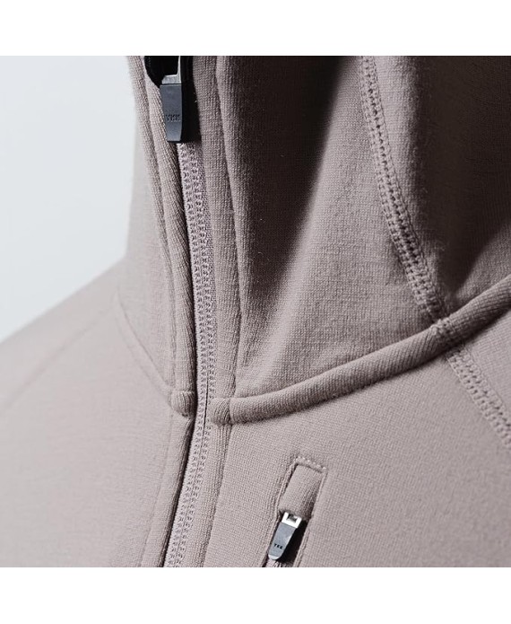 Merino Wool Mammoth Full Zip Hoodie for Men | Heavyweight Nuyarn Fleece Jacket with Helmet-Compatible Scuba Hood