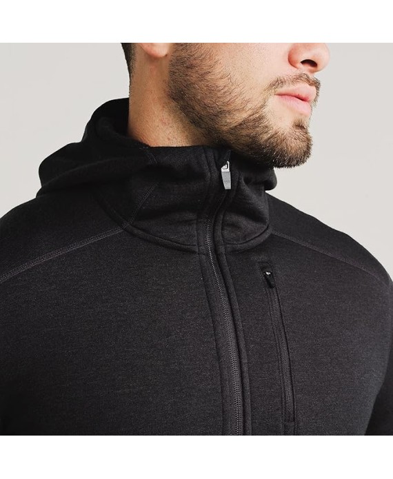 Merino Wool Mammoth Full Zip Hoodie for Men | Heavyweight Nuyarn Fleece Jacket with Helmet-Compatible Scuba Hood