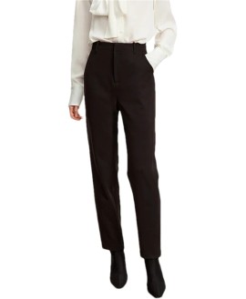 Women's Casual Business Office Nine-Point Pants Solid Color Slim Straight Trousers