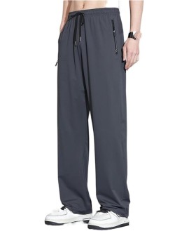 Men's Pant Ice Silk Casual Summer Lightweight Loose Straight Leg Plus Size Sports Wide Leg Trouser for Men