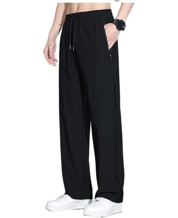 Men's Pant Ice Silk Casual Summer Lightweight Loose Straight Leg Plus Size Sports Wide Leg Trouser for Men