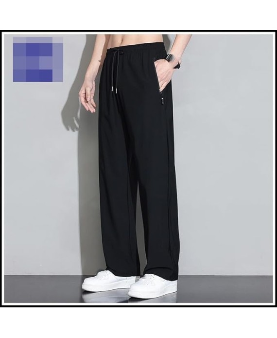 Men's Pant Ice Silk Casual Summer Lightweight Loose Straight Leg Plus Size Sports Wide Leg Trouser for Men