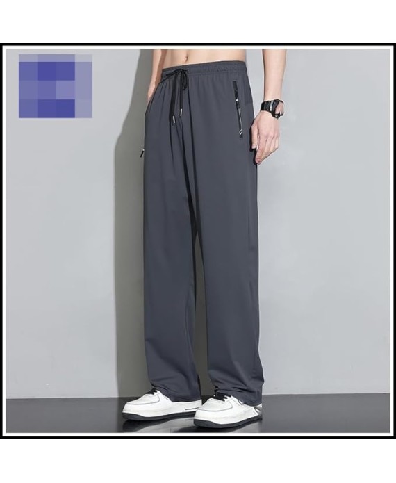 Men's Pant Ice Silk Casual Summer Lightweight Loose Straight Leg Plus Size Sports Wide Leg Trouser for Men
