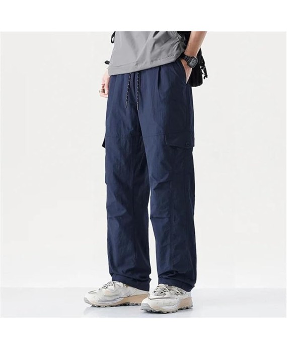 Men's American Style Quick-Drying Work Pants Loose Straight-Leg Casual Ice Silk Trousers