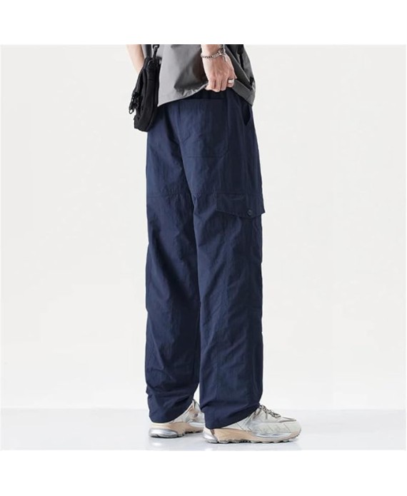 Men's American Style Quick-Drying Work Pants Loose Straight-Leg Casual Ice Silk Trousers