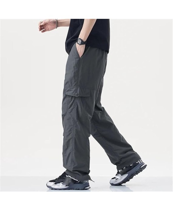 Men's American Style Quick-Drying Work Pants Loose Straight-Leg Casual Ice Silk Trousers