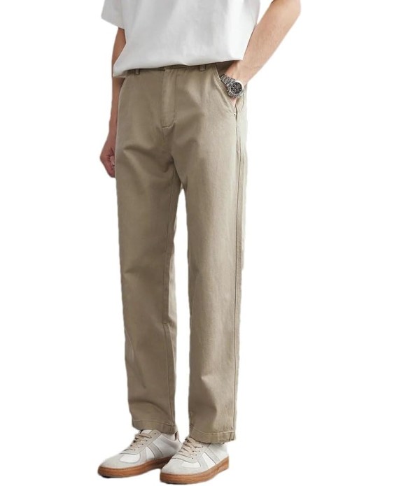 Men's Cotton Casual Pants Straight-Leg Solid Color Men's Loose Wide-Leg Trousers