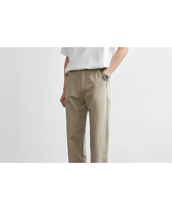 Men's Cotton Casual Pants Straight-Leg Solid Color Men's Loose Wide-Leg Trousers