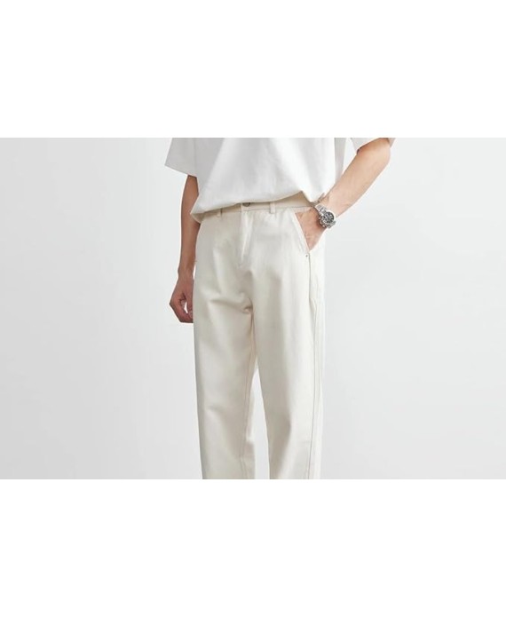 Men's Cotton Casual Pants Straight-Leg Solid Color Men's Loose Wide-Leg Trousers