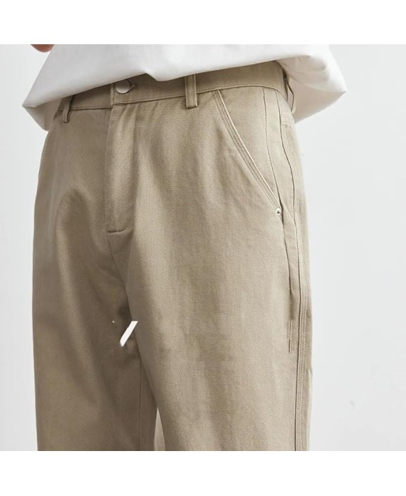 Men's Cotton Casual Pants Straight-Leg Solid Color Men's Loose Wide-Leg Trousers