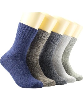 5 Pairs Men's Winter Warm Socks Set Pack Solid Color Harajuku Retro Thick Cashmere Sock