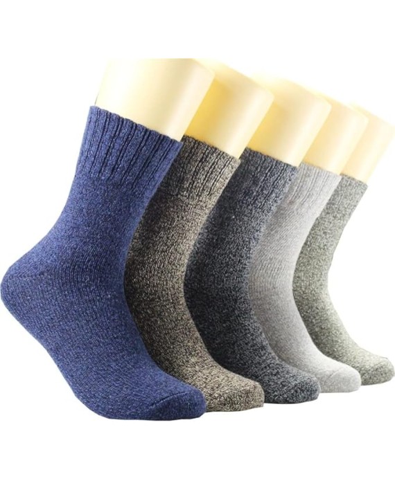5 Pairs Men's Winter Warm Socks Set Pack Solid Color Harajuku Retro Thick Cashmere Sock