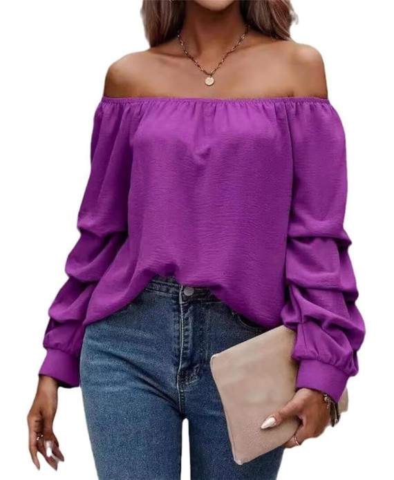 Women's Off Shoulder Tops Casual Loose Sleeve Shirts Tunic Oversized Pullover Tops